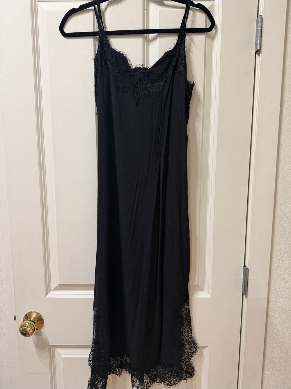 Bardot Classic Black Slip Dress with Lace and Subtle Sheen